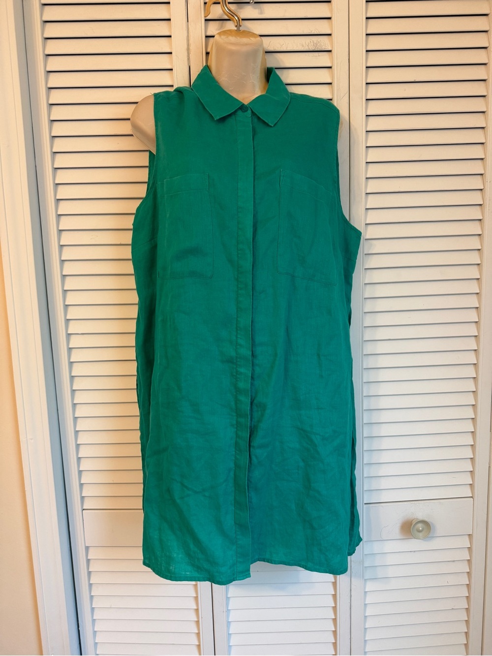 Chicos Linen Button Dress Sz 3 XL Sleeveless Pockets Collared Vacation Summer